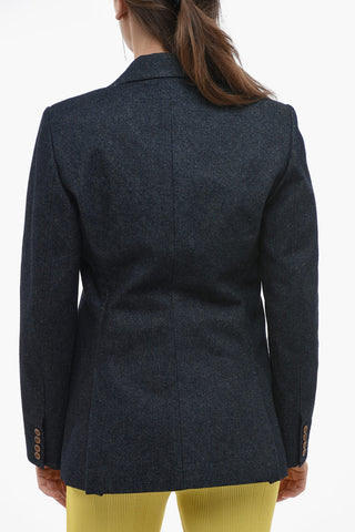 Blazer Monopetto in Denim con Tasche ad Aletta