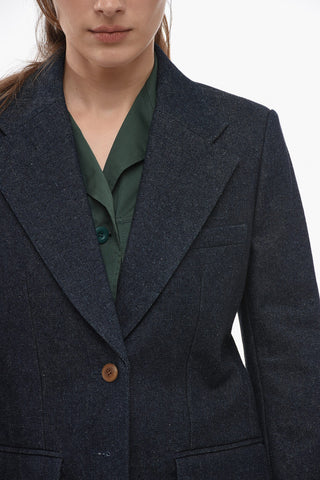 Blazer Monopetto in Denim con Tasche ad Aletta