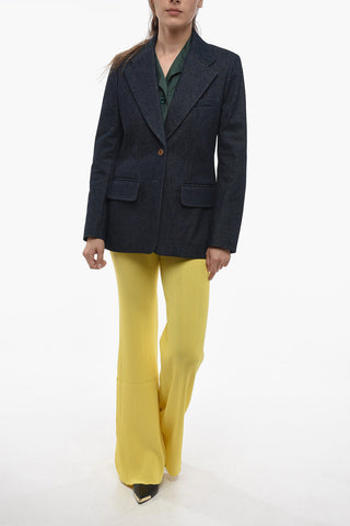Blazer Monopetto in Denim con Tasche ad Aletta