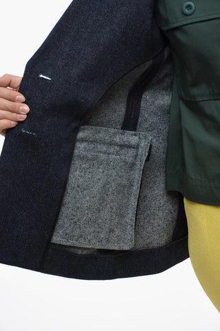 Blazer Monopetto in Denim con Tasche ad Aletta