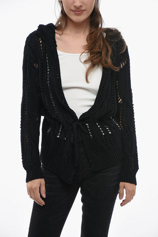 Cardigan Crochet con Cappuccio e Paillettes