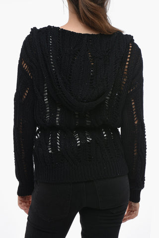 Cardigan Crochet con Cappuccio e Paillettes