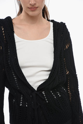 Cardigan Crochet con Cappuccio e Paillettes