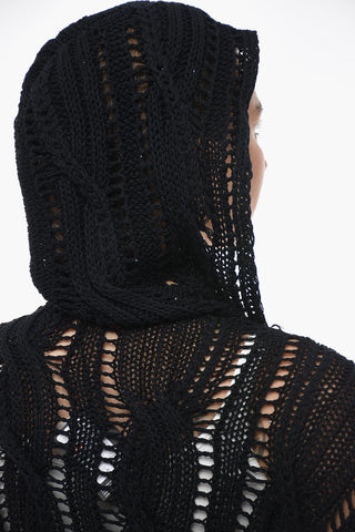 Cardigan Crochet con Cappuccio e Paillettes