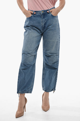 Gathered Cropped Denims with Drawstring on the Hem