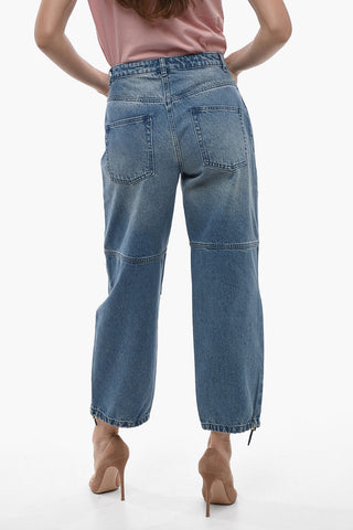 Gathered Cropped Denims with Drawstring on the Hem