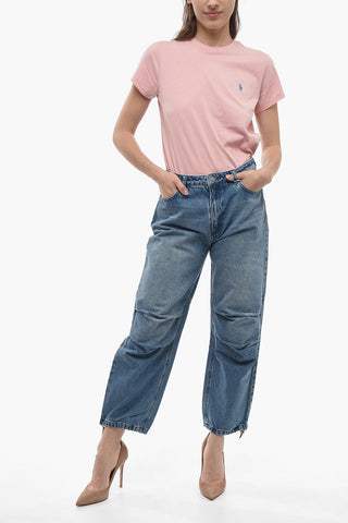 Gathered Cropped Denims with Drawstring on the Hem