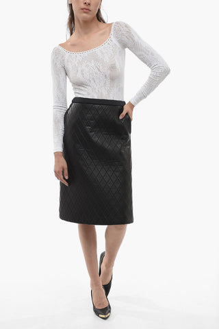 Quilted Eco-Leather Trapeze Midi Skirt