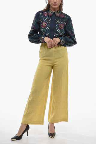 Linen Palazzo Pants with Elastic Waistband