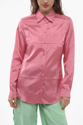 Satin Shirt with Breast-pocket and Covered Buttons
