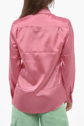 Satin Shirt with Breast-pocket and Covered Buttons