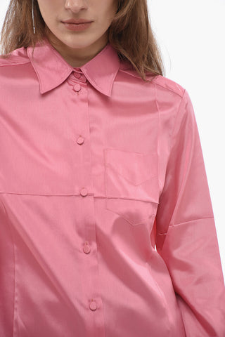 Satin Shirt with Breast-pocket and Covered Buttons