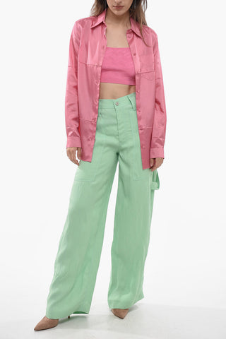 Satin Shirt with Breast-pocket and Covered Buttons