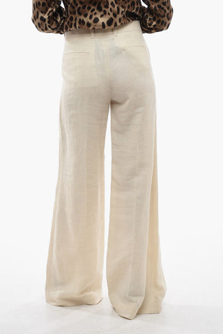 Pantaloni Palazzo in Lino con Chiusura a Scomparsa