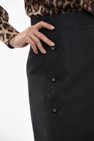 Jacquard Cotton Blend Miniskirt with Double-breasted Design