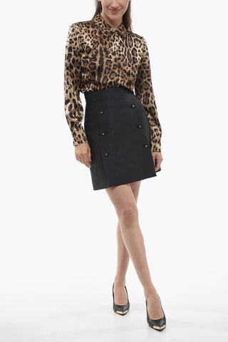 Jacquard Cotton Blend Miniskirt with Double-breasted Design
