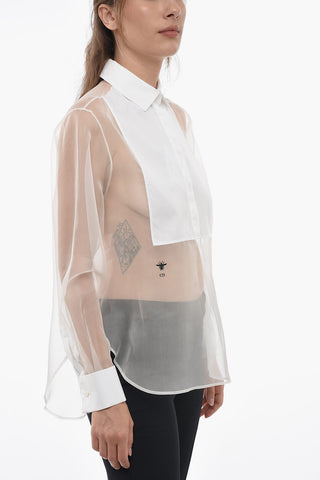 See-Through Silk Shirt with Embroidered Logo