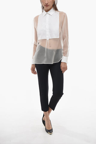 See-Through Silk Shirt with Embroidered Logo