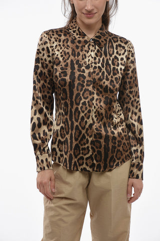 Animal Patterned Silk Shirt with Ruond Collar