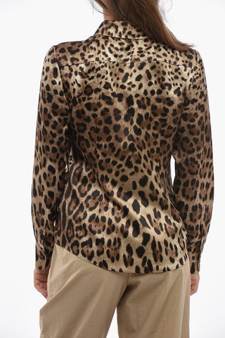 Animal Patterned Silk Shirt with Ruond Collar