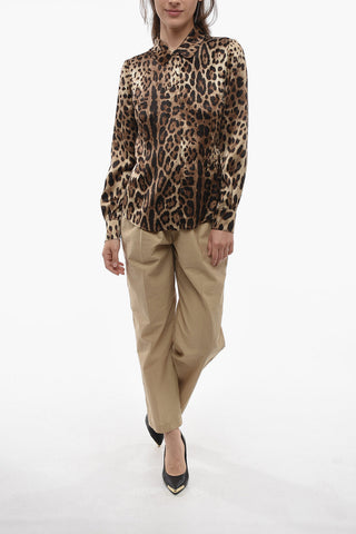 Animal Patterned Silk Shirt with Ruond Collar