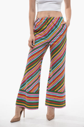 Pantaloni Cropped Fit in Lino con Motivo a Righe Trasversali