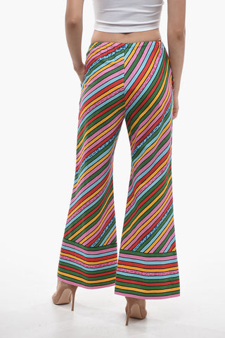 Pantaloni Cropped Fit in Lino con Motivo a Righe Trasversali