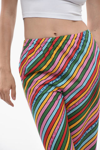 Pantaloni Cropped Fit in Lino con Motivo a Righe Trasversali
