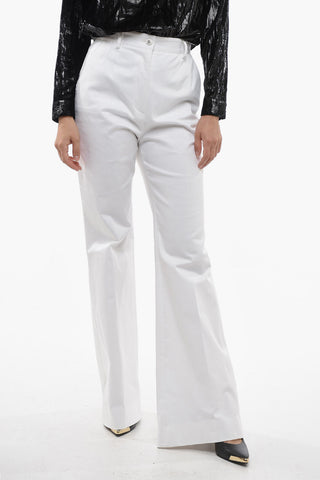 Cotton Blend Bootcut Pants with Front Pleat