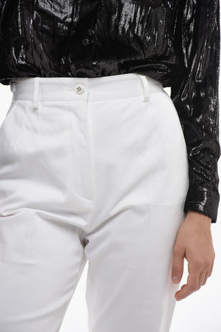 Cotton Blend Bootcut Pants with Front Pleat