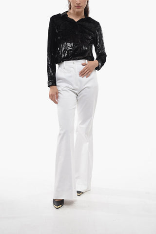 Cotton Blend Bootcut Pants with Front Pleat