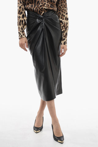 Eco-leather Midi Skirt with Knotted Design