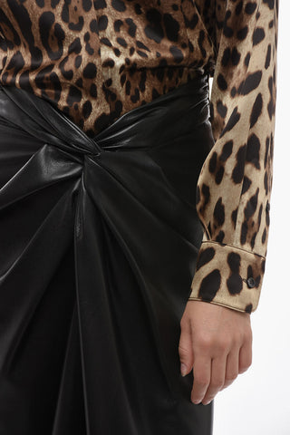 Eco-leather Midi Skirt with Knotted Design
