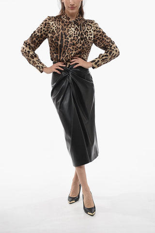 Eco-leather Midi Skirt with Knotted Design