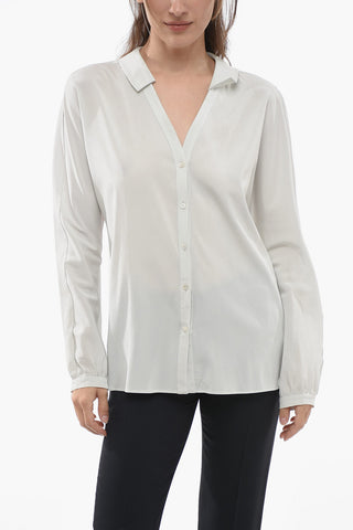 Hidden Closure Silk Stretch Shirt