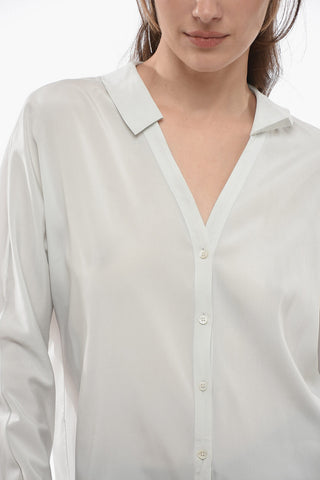 Hidden Closure Silk Stretch Shirt