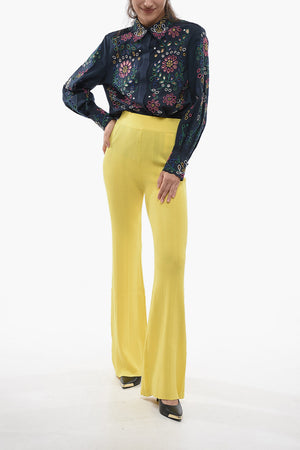 Ribbed High-Waist Palazzo Trousers