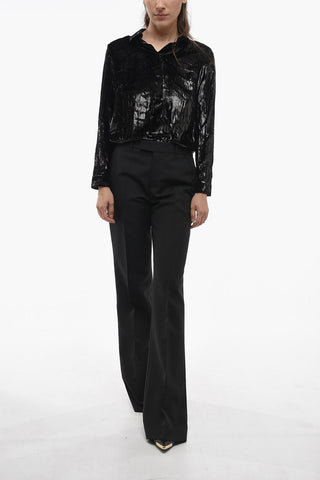 Wool Blend Palazzo Pants with Hidden Closure