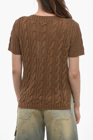Maglia Aran in Lino con Dettaglio Openwork