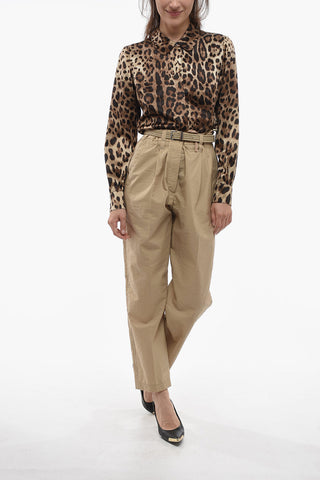 Single-pleated Chinos Pants with Woven Belt