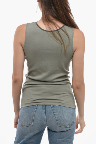 Tank Top in Cotone Stretch con Bordi Gioiello