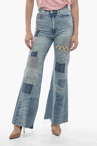 High-waisted Flared Denims with Patchwork