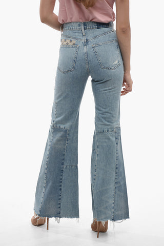 High-waisted Flared Denims with Patchwork