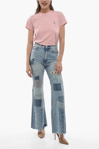 High-waisted Flared Denims with Patchwork