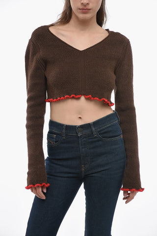 Ribbed Cropped SANTON Sweater with Gathered Detail