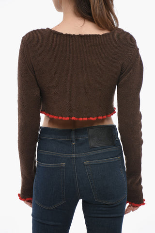Ribbed Cropped SANTON Sweater with Gathered Detail