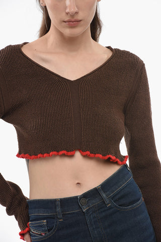 Ribbed Cropped SANTON Sweater with Gathered Detail