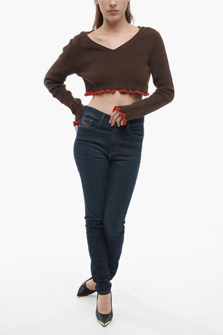 Ribbed Cropped SANTON Sweater with Gathered Detail