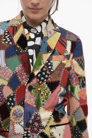 Multipatterned Patchwork Coat with Flap Pockets