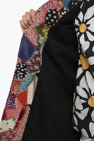Multipatterned Patchwork Coat with Flap Pockets